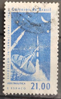 C 485 Selo Exposicao Internacional Aeronautica e Espaco Foguete Comunicacao 1963 Circulado 4