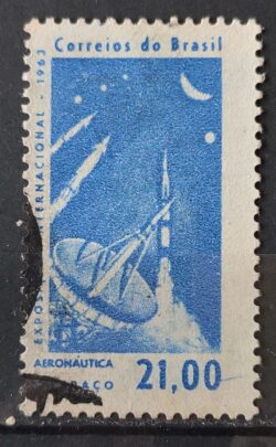 C 485 Selo Exposicao Internacional Aeronautica e Espaco Foguete Comunicacao 1963 Circulado 5