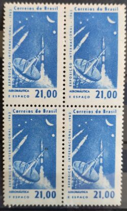 C 485 Selo Exposicao Internacional Aeronautica e Espaco Foguete Comunicacao 1963 Quadra 1
