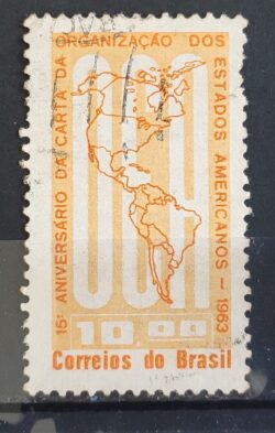 C 490 Selo Aniversario da Carta da OEA Mapa 1963 Circulado 1