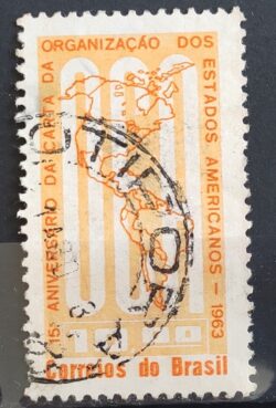 C 490 Selo Aniversario da Carta da OEA Mapa 1963 Circulado 3