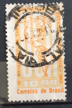 C 490 Selo Aniversario da Carta da OEA Mapa 1963 Circulado 4