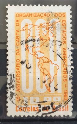 C 490 Selo Aniversario da Carta da OEA Mapa 1963 Circulado 5