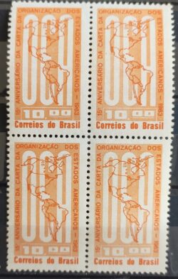 C 490 Selo Aniversario da Carta da OEA Mapa 1963 Quadra 2