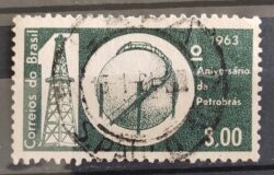 C 499 Selo Aniversario da Petrobras Energia Petroleo 1963 Circulado 1