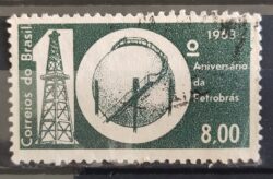 C 499 Selo Aniversario da Petrobras Energia Petroleo 1963 Circulado 3