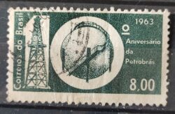 C 499 Selo Aniversario da Petrobras Energia Petroleo 1963 Circulado 6
