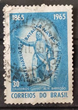 C 530 Selo Centenario Batalha Naval do Riachuelo Militar Marinha 1965 Circulado 3