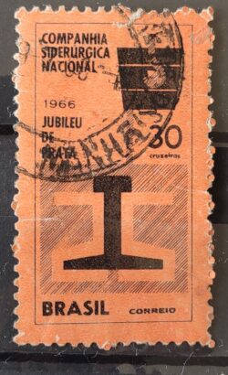 C 547 Selo Aniversario da Companhia Siderurgica Nacional Economia 1966 Circulado 2