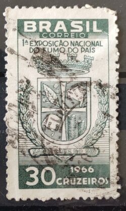 C 556 Selo Exposicao Nacional do Fumo Santa Cruz do Sul Brasao 1966 Circulado 3