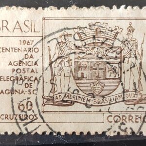 C 563 Selo Centenario da Agencia Postal Telegrafica de Laguna Brasao Servico Postal  1967 Circulado 5
