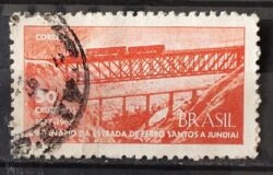 C 564 Selo Centenario Estrada de Ferro Santos Jundiai Trem Ferrovia 1967 Circulado 2