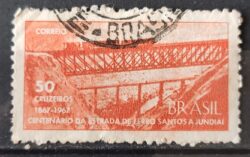 C 564 Selo Centenario Estrada de Ferro Santos Jundiai Trem Ferrovia 1967 Circulado 6