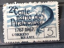 C 575 Selo Centenario de Piracicaba Peixe 1967 Circulado 1