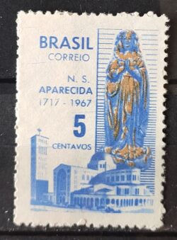 C 581 Selo Aniversario do Descobrimento da Imagem de N S Aparecida Religao 1967 Marmorizado