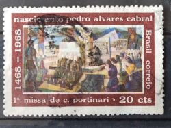 C 596 Selo 5 Centenario Pedro Alvares Cabral Missa Portinari Arte 1968 Circulado 1