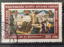 C 596 Selo 5 Centenario Pedro Alvares Cabral Missa Portinari Arte 1968 Circulado 2