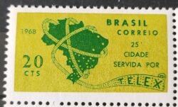 C 607 Selo Cidade Servida Por Telex Curitiba Mapa Servico Postal 1968
