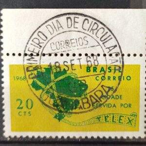 C 607 Selo Cidade Servida Por Telex Curitiba Mapa Servico Postal 1968 CPD Guanabara