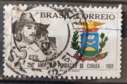 C 632 Selo Aniversario de Cuiaba Mato Grosso Brasao 1969 Circulado 2
