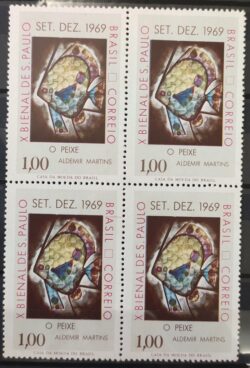 C 649 Selo Bienal de Sao Paulo Arte Peixe Ademir Martins 1969 Quadra