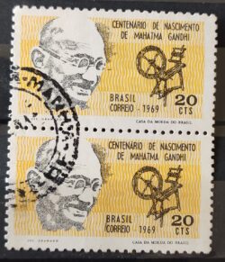 C 650 Selo Centenario Mahatma Gandhi 1969 Circulado Dupla 1