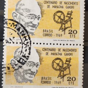 C 650 Selo Centenario Mahatma Gandhi 1969 Circulado Dupla 1