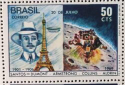 C 651 Selo Homem na Lua Santos Dumont Balao Franca Torre Eiffel Espaco 1969
