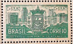 C 331C Selo 4 Centenario de Sao Paulo Brasao 1954 Papel Palha