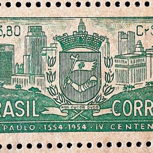 C 331 Selo 4 Centenario de Sao Paulo Brasao 1954 Papel Palha
