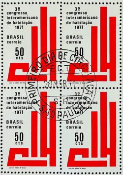 C 693 Selo Congresso Internacional de Habitacao Rio de Janeiro 1971 Quadra CPD SP 2
