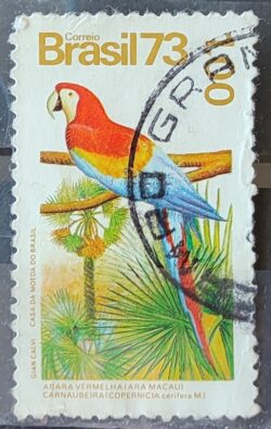 C 827 Selo Flora e Fauna Ave Passaro Arara Carnauba 1973 Circulado 4
