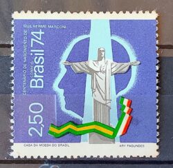 C 839 Selo Centenario Guilherme Marconi Cristo Redentor Italia Ciencia 1974