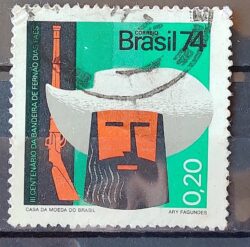 C 851 Selo Tricentenario Bandeira de Fernao Dias Paes Arma Espingarda 1974 Circulado