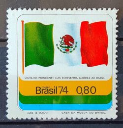 C 852 Selo Presidente do Mexico Luis Echeverria Alvarez Bandeira 1974