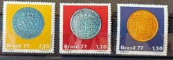 C 1002 Selo Moedas do Brasil Colonial Numismatica Vintem Pataca Dobrao 1977 Serie Completa