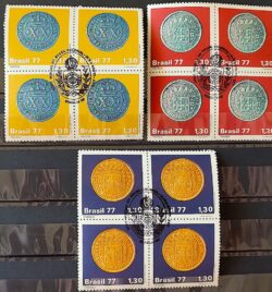 C 1002 Selo Moedas do Brasil Colonial Numismatica Vintem Pataca Dobrao 1977 Serie Completa CBC BSB