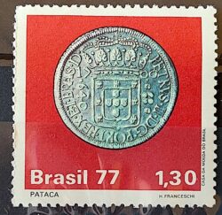 C 1003 Selo Moedas do Brasil Colonial Numismatica Pataca 1977