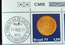 C 1004 Selo Moedas do Brasil Colonial Numismatica Dobrao 1977 CPD MG