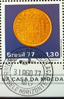 C 1004 Selo Moedas do Brasil Colonial Numismatica Dobrao 1977 CPD MG Inferior