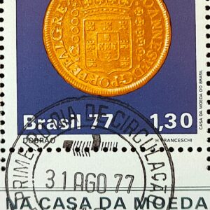 C 1004 Selo Moedas do Brasil Colonial Numismatica Dobrao 1977 CPD MG Inferior