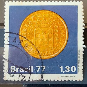 C 1004 Selo Moedas do Brasil Colonial Numismatica Dobrao 1977 Circulado 1
