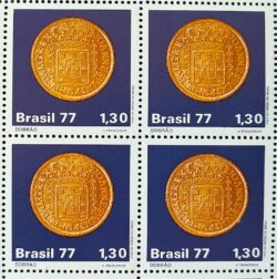 C 1004 Selo Moedas do Brasil Colonial Numismatica Dobrao 1977 Quadra