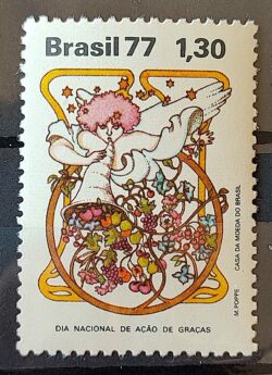 C 1019 Selo Dia Acao de Gracas Anjo Religiao 1977