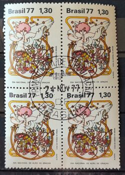 C 1019 Selo Dia Acao de Gracas Anjo Religiao 1977 Quadra CPD BSB