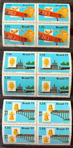 C 1020 Selo Integracao Nacional Aviao Navio Trem Transporte Militar 1977 Serie Completa Quadra