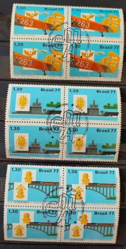 C 1020 Selo Integracao Nacional Aviao Navio Trem Transporte Militar 1977 Serie Completa Quadra CBC BSB
