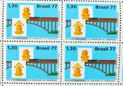 C 1022 Selo Integracao Nacional Ponte Arquitetura Trem Transporte 1977 Quadra