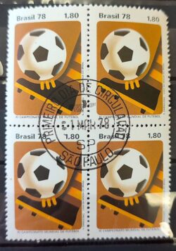 C 1030 Selo Copa do Mundo de Futebol Argentina 1978 Quadra CPD SP