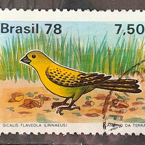 C 1036 Selo Passaros Brasileiros Fauna Ave Sicalis faveola 1978 Circulado 1